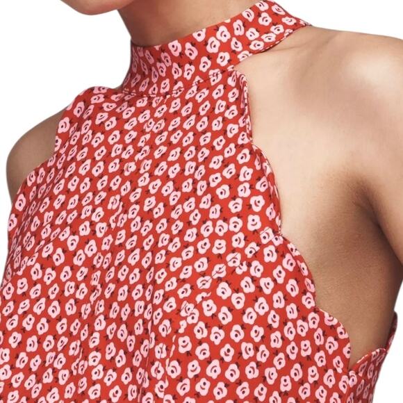 by Anthropologie Scallop Halter Short Romper High Neck in Pink Floral Sz 8 US - Picture 3 of 15